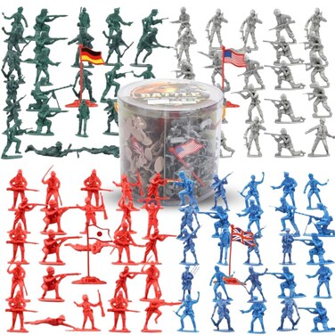 Liberty Imports 200 PCS Army Men Toy Soldiers Military Action Figures Bucket Set - World War II Little Plastic Action Figurines for Kids, Boys Imaginary Play Battles