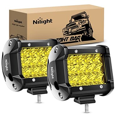 Nilight LED Light Bar 2Pcs 4 Inch 36W Yellow Flood Spot Combo Triple Row Driving Lamp Roof Bumper Off Road LED Work Lights Pods for Van Camper Wagon Car Pickup Golf Cart ATV UTV SUV Truck Boat 4x4
