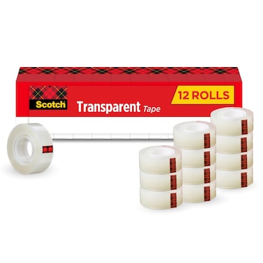 Scotch Transparent Tape, Clear Tape Engineered for Office and Home Use, 1 Inche Core, 3/4 in x 1000 in, 12 Boxes