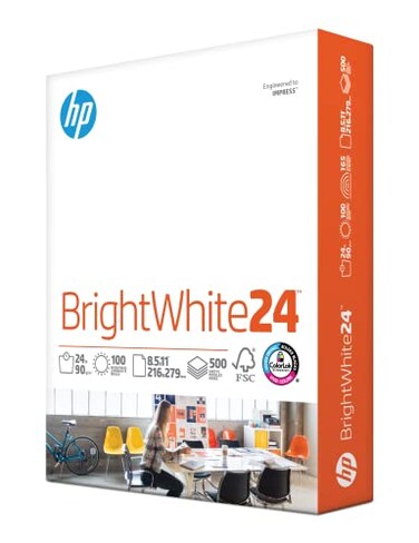 HP Papers   8.5 x 11 Paper   BrightWhite 24 lb  1 Ream - 500 Sheets  100 Bright   Made in USA - FSC Certified   203000R