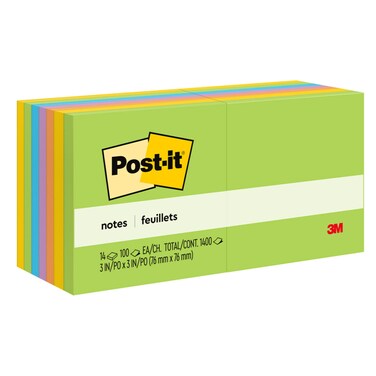 Post-it Notes, 3x3 in, 14 Pads, America's #1 Favorite Sticky Notes, Floral Fantasy Collection, Bold Colors (Green, Yellow, Orange, Purple, Blue), Clean Removal, Recyclable (654-14AU)