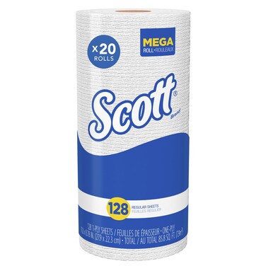 Scott Kitchen Paper Towels (41482) with Fast-Drying Absorbency Pockets, Perforated Standard Paper Towel Rolls, 128 Sheets / Roll, 20 Rolls / Case