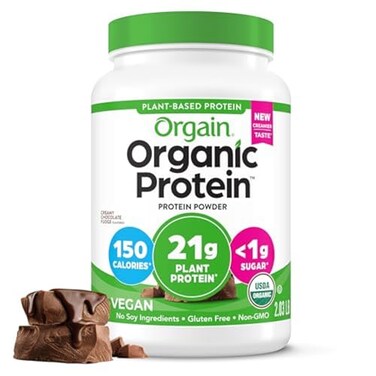 Orgain Organic Vegan Protein Powder, Creamy Chocolate Fudge - 21g Plant Protein, 6g Prebiotic Fiber, Low Net Carb, No Lactose Ingredients, No Added Sugar, Non-GMO, For Shakes &amp; Smoothies, 2.03 lb