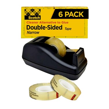 Scotch Double Sided Tape with Tape Dispenser, Office and School Supplies for Arts and Crafts, Alternative to Scrapbooking Tape, 0.50 in. x 900 in., 1 Dispenser and 6 Refill Tape Rolls