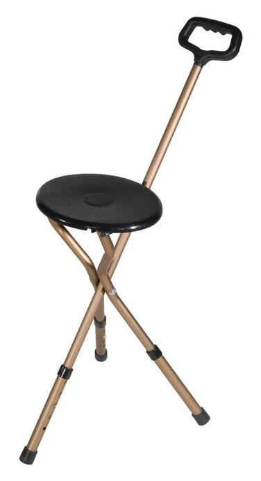 Drive Medical RTL10365-ADJ Adjustable Lightweight Folding Cane with Seat, Black