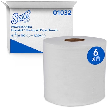 Scott Professional Essential Center-Pull Paper Towels, Bulk (01032), Fast-Drying Absorbency Pockets, White, Perforated (700 Sheets/Roll, 6 Rolls/Case, 4,200 Sheet Total)