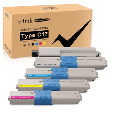 V4INK Compatible Toner Cartridge Replacement for Oki Type C17 C330 (KCMY,4-Pack),for use in OKI C310dn C330dn C510dn C530dn MC362w MC562w Series Printers