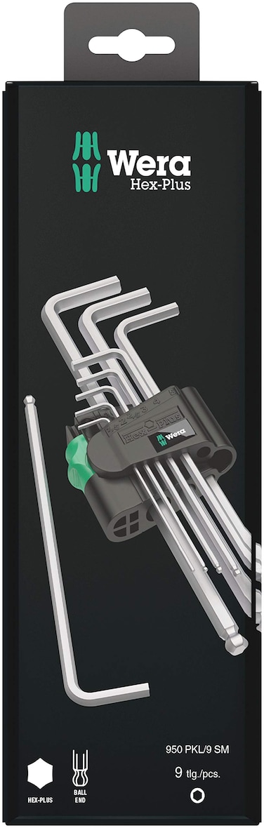 Wera - 5073391001 Hexagon 950 PKL/9 SB L-Key Set, BlackLaser, Ballpoint Hex Key, 9 Piece
