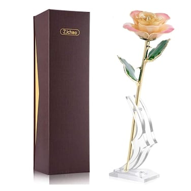 24K Peach Rose Christmas Her, Eternal Love Real Gold Plated Rose Flower, Best Present for Wife/ Lover / Girlfriend Anniversary, Wedding, Birthday (Peach)