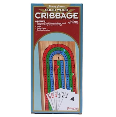 Family Classics Cribbage - Solid Wood Continuous 3 Track Board with Built-In Storage Compartment for Pegs