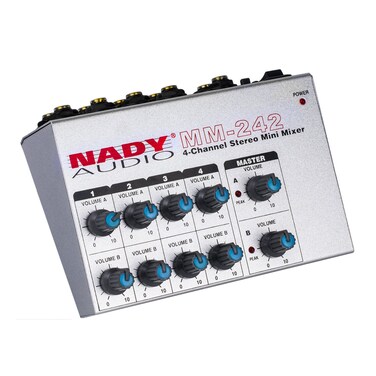 Nady MM-242 4 Stereo / 8 Mono Channel Mini Mixer with mono/stereo mode, &frac14;&rdquo; Inputs and outputs &ndash; battery powered, or use optional AC adapter