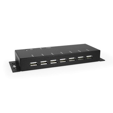 Coolgear Slim 7 Port USB 2.0 Hub w/Power Adapter - 480Mbps Data, LEDs, Surface and Wall Mount