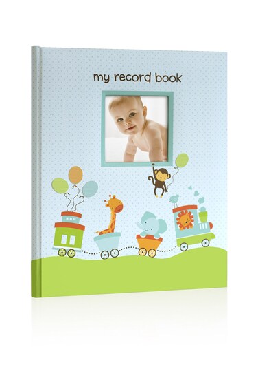 Lil Peach Safari Train Baby Memory Book Photo Journal, Baby&rsquo;s First Year Babybook Keepsake, Gender-Neutral Baby Accessory