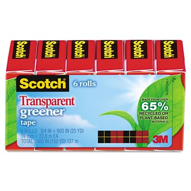 Scotch Transparent Greener Tape, 6 Rolls, 3/4 Inches x 900, Classic Glossy-Finish, Boxed (612-6P)
