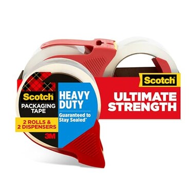 Scotch Heavy Duty Shipping Packaging Tape,1.88 x 54.6 yd,3 Core, Clear, Great for Packing, Shipping &amp; Moving,2 Rolls, Dispensered (3850-2RD)