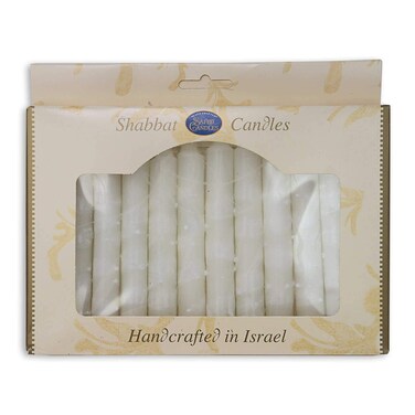 Safed Candles Shabbat Candle Set in White with Dripped Lines