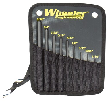 Wheeler Roll Pin Punch Set with 9 Steel Punches, Labeled Rollup Storage Bag for Firearm Maintenance and Gunsmithing