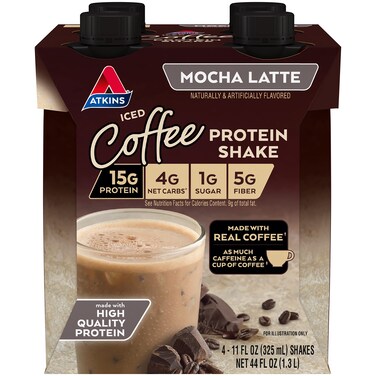 Atkins, Mocha Late Protein Shake, 11 Fl Oz, 4 Pack