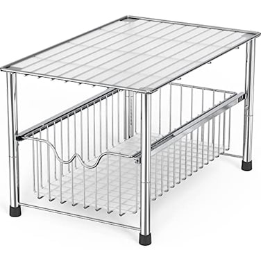 DecoBrothers Stackable Under Sink Organizer with Sliding Basket, Chrome