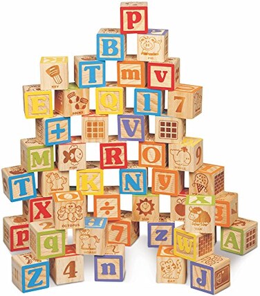 Maxim Deluxe Wooden ABC Blocks. Extra-Large Engraved Baby Alphabet Letters, Counting &amp; Building Block Set