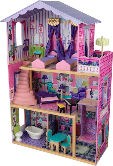 KidKraft My Dream Wooden Mansion Dollhouse with Elevator, Balcony and 13-Piece Accessory Set, for 12-Inch Dolls, Gift for Ages 3+
