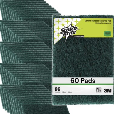 3M Scotch-Brite Scouring Pad 96, 60 Pads, 6&rdquo; x 9&rdquo;, General Purpose Cleaning, Food Safe, Non-Rusting, 20 Pads/Box, 3 Boxes/Case