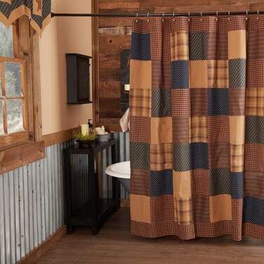 VHC Brands Patriotic Patch Square Bath Decor, Shower Curtain, Red, 72x72