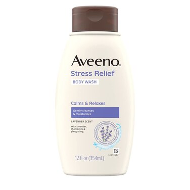 Aveeno Stress Relief Body Wash with Soothing Oat,Lavender, Chamomile &amp; Ylang-Ylang Essential Oils, Hypoallergenic, Dye-Free &amp; Soap-Free Calming Body Wash gentle on Sensitive Skin, 12 fl. oz(Pack of 2)