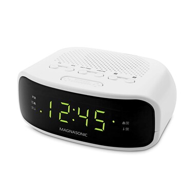 Magnasonic Digital AM/FM Clock Radio with Battery Backup, Dual Alarm, Sleep &amp; Snooze Functions, Display Dimming Option,White (EAAC201)