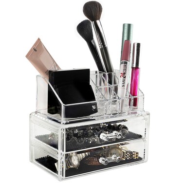 MCB Home Essentials-Acrylic Makeup &amp; Cosmetic Jewelry Organizer -Storage Display Box with 2 Set of Drawers Great Birthday Present