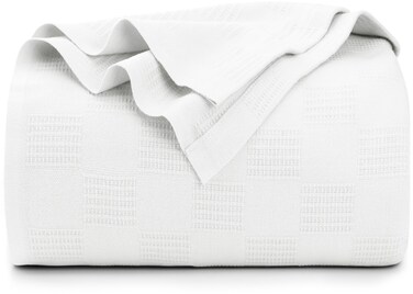Utopia Bedding White 100% Cotton Blanket [Queen Size - 90x90 Inch] 350GSM Lightweight, Soft and Breathable Thermal Blanket for All Seasons