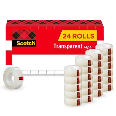 Scotch Transparent Tape, Clear Tape Engineered for Office and Home Use, 1 Inche Core, 3/4 in x 1000 in, 24 Boxes
