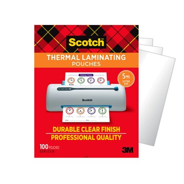 Scotch Thermal Laminating Pouches, 100 Count, Clear, 5 mil., Laminate Business Cards, Banners and Essays, Ideal Office or School Supplies, Fits Letter Sized Paper (8.9 in. &times; 11.4 in.)
