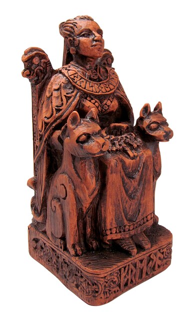 Dryad Design Freya Statue Norse Goddess of Love, War and Magick 7 3/4" - Viking Pagan Home Decor (Wood Finish)