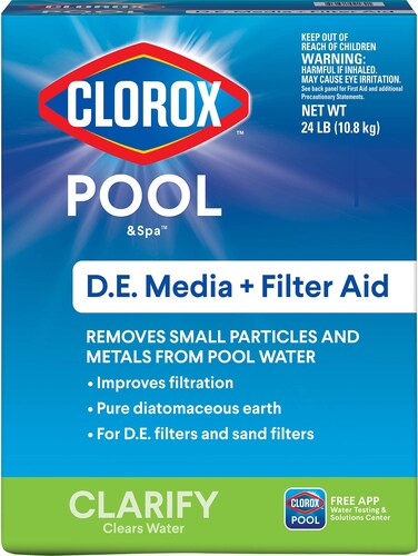 CLOROX POOL&amp;Spa D.E. Media + Filter Aid, Removes Small Particles and Metals from Pool Water, 24 LB