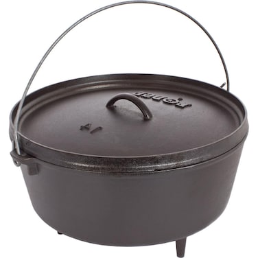 Lodge 10 Quart Pre-Seasoned Cast Iron Camp Dutch Oven with Lid - Dual Handles - Use in the Oven, on the Stove, on the Grill or over the Campfire - Black