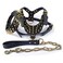 Didog Black Golden Rivets Spiked Studded Leather Dog Pet Collar(Sharp Rivets) &amp; Harness &amp; Leash 3Pcs Matching Set for Pitbull Boxer