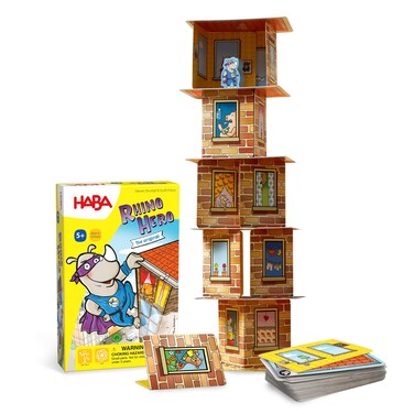 HABA Rhino Hero Game - Card Games for Kids, Ideal for Ages 5 &amp; up - The Heroic Rhino Hero Stacking Card Game Adventure - Triple Award Winner
