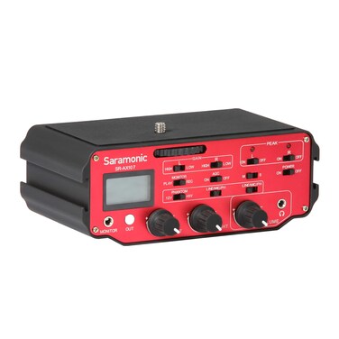 Saramonic SR-AX107 2 Channel Transformer XLR Audio Adapter with Phantom Power &amp; Monitor (Red/Black), AX-107