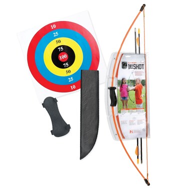 Bear Archery 1st Shot Bow Set for Youth, Recommended Ages 4-7, Ambidextrous, Continuous Draw Weight Up to 12 lb., Continuous Draw Length Up to 16-inches