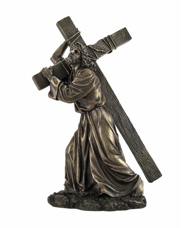 Veronese Design 12 Inch Jesus on The Way to Calvary Cold Cast Resin Bronze Finished Statue Profound Religious Sculpture for Christian Devotion Home Decoration
