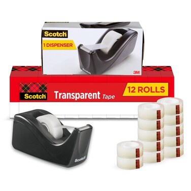 Scotch Transparent Tape with C60 Desktop Dispenser, Versatile, Cuts Cleanly, Engineered for Office and Home Use, 3/4 x 1000 Inches, Boxed, 12 Rolls, 1 Dispenser (600K-C60)