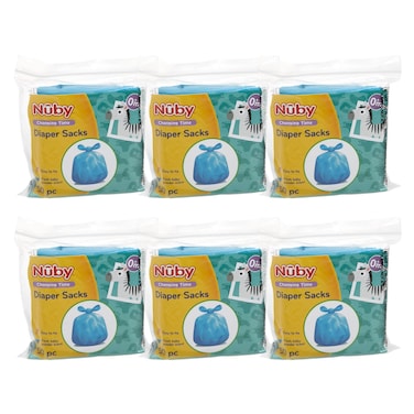 Nuby Diaper Disposal Bags for Baby - (6-Pack) 50 Count Disposable Bags - Fresh Baby Powder Scent - Blue