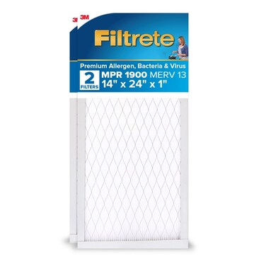 Filtrete 14x24x1 AC Furnace Air Filter, MERV 13, MPR 1900, Premium Allergen, Bacteria &amp; Virus Filter, 3-Month Pleated 1-Inch Electrostatic Air Cleaning Filter, 2-Pack (Actual Size 13.81x23.81x0.78 in)