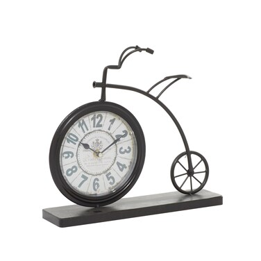 Deco 79 Metal Decorative Clock Bike Mantel Clock, Tabletop Clock 13" x 3" x 12", Brown