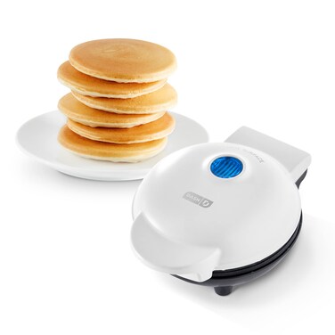 DASH Mini Maker Electric Round Griddle for Individual Pancakes, Cookies, Eggs &amp; other on the go Breakfast, Lunch &amp; Snacks with Indicator Light + Included Recipe Book - White