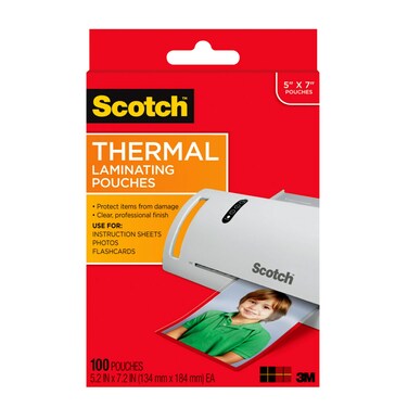 Scotch Thermal Laminating Pouches, 100 Count, Clear, 5 mil., Laminate Business Cards, Banners and Essays, Ideal Office or School Supplies, Fits Letter Sized (8.9 in. &times; 11.4 in.) Paper