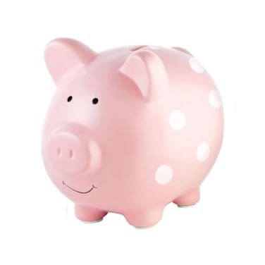 Pearhead Large Ceramic Piggy Bank, Ideal for Boys and Girls, Kids Money and Coin Bank, Perfect Baby Girl Nursery D&eacute;cor, Gift and Newborn Keepsake, Pink Polka Dots