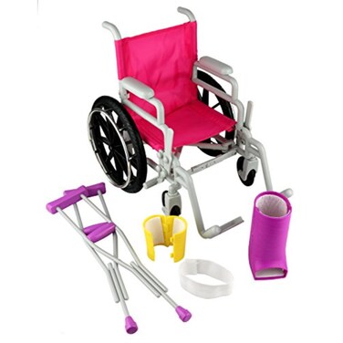 Click N' Play Doll Medical Play Set,5 Piece Set,Wheelchair,Crutches,Bandage,Leg/Arm Cast, Perfect For 18 Inch Dolls,Pink &amp; Purple