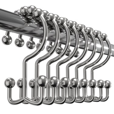 Utopia Bedding Double Glide Roller Shower Curtain Hooks, Double Sided Rings, Rust Proof Shower Curtain Hooks, Chrome